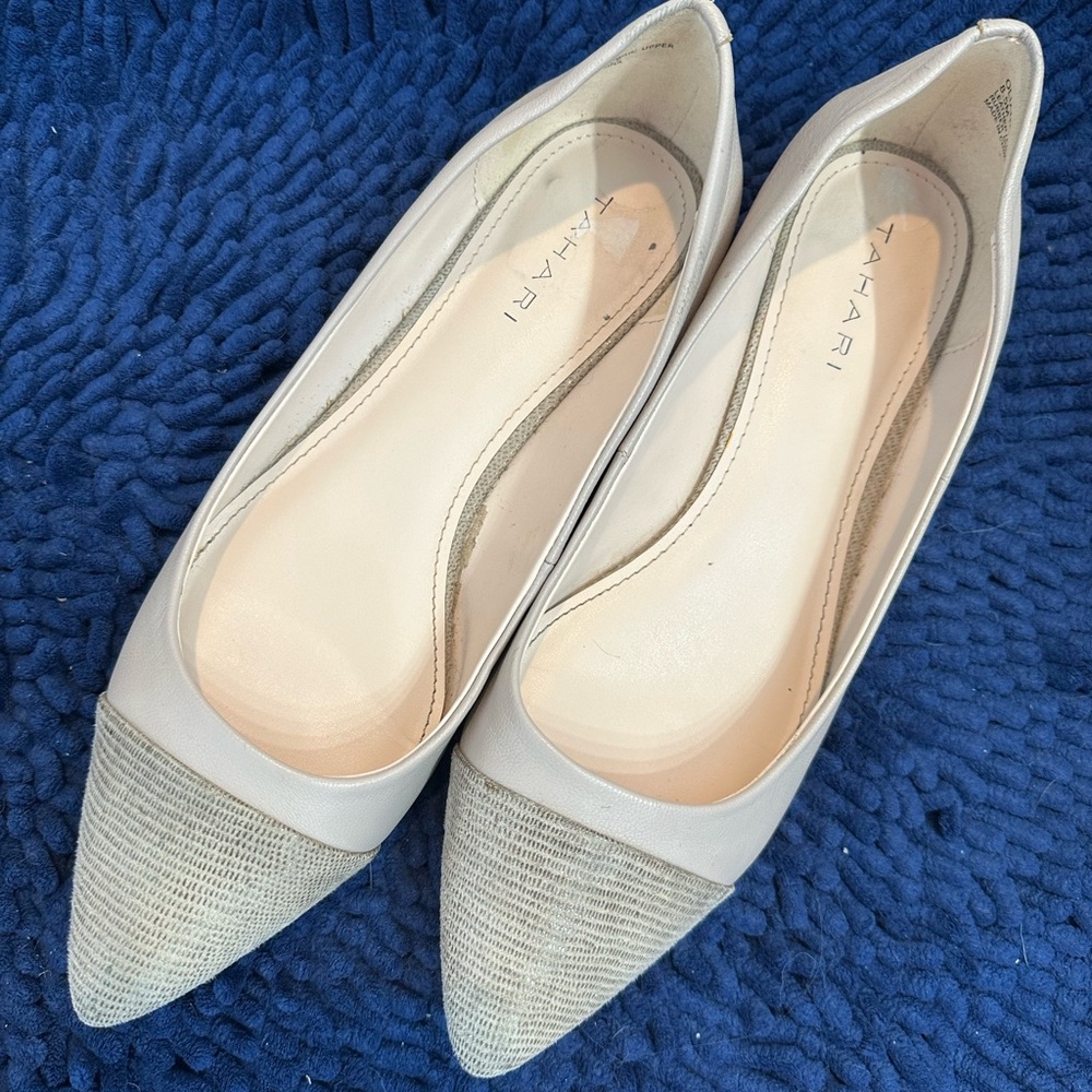 Taha Beige Leather Flats